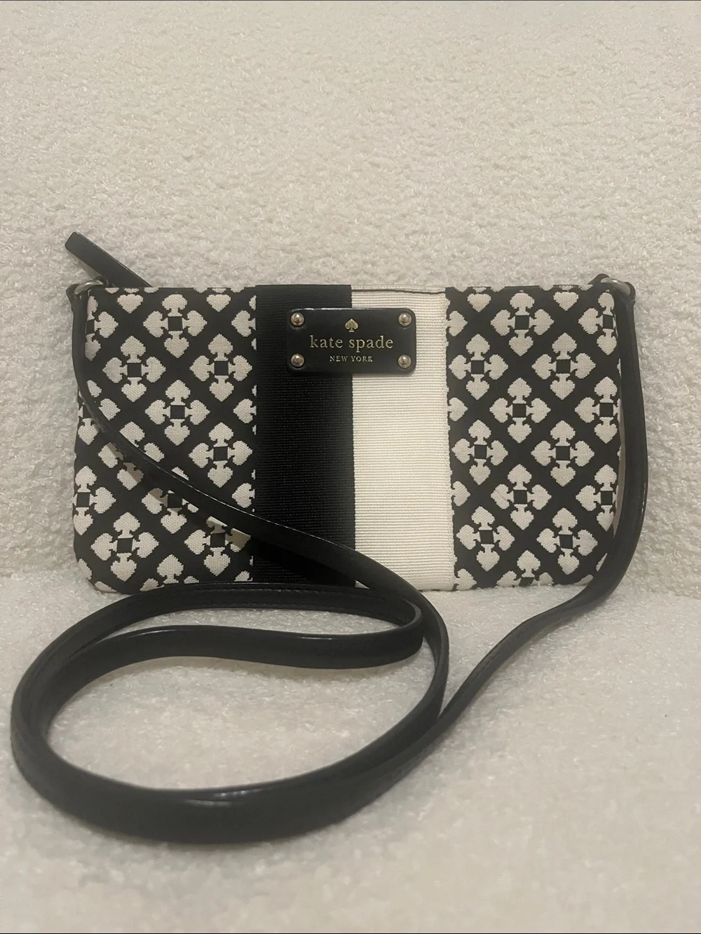 kate spade Black & White Patterned Crossbody with Center Stripe
